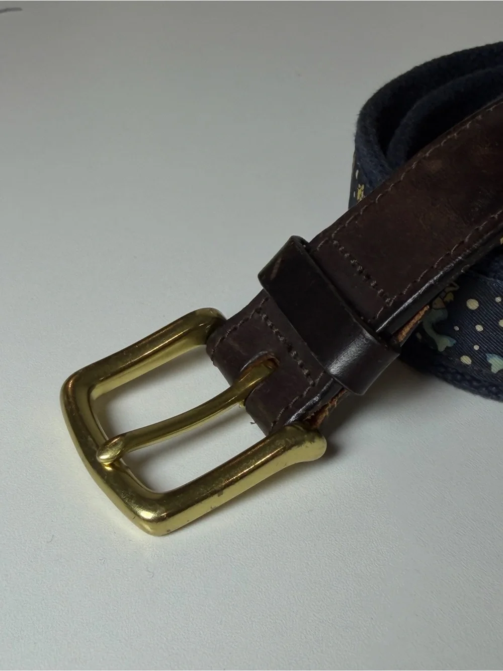 Vineyard Vines 32W Navy Embroidered Mermaid Nautical Belt with Brown Leather